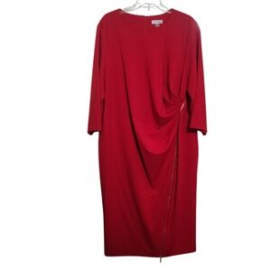 CALVIN KLEIN RED DRESS WITH GOLD TONE ZIPPER DETAIL SZ 22W NWT